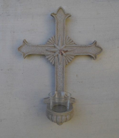 Sehr schnes Steinkreuz mit Glas fr  Kerze