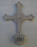Sehr schnes Steinkreuz mit Glas fr  Kerze