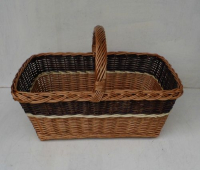 Sehr schner flacher Korb hnlich Tablett, eckig, dreifarbig mit Zopf