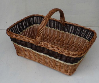 Sehr schner flacher Korb hnlich Tablett, eckig, dreifarbig mit Zopf