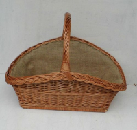 Extra stabil geflochtener Kaminholzkorb mit Jute, extra lang, braune Weiden