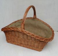 Extra stabil geflochtener Kaminholzkorb mit Jute, extra lang, braune Weiden