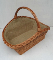 Extra stabil geflochtener Kaminholzkorb mit Jute, extra lang, braune Weiden