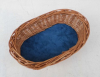 Kleine ovale Schale mit Holzboden und Wachstuchbezug, feucht abwischbar