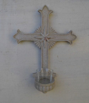 Sehr schnes Steinkreuz mit Glas fr  Kerze
